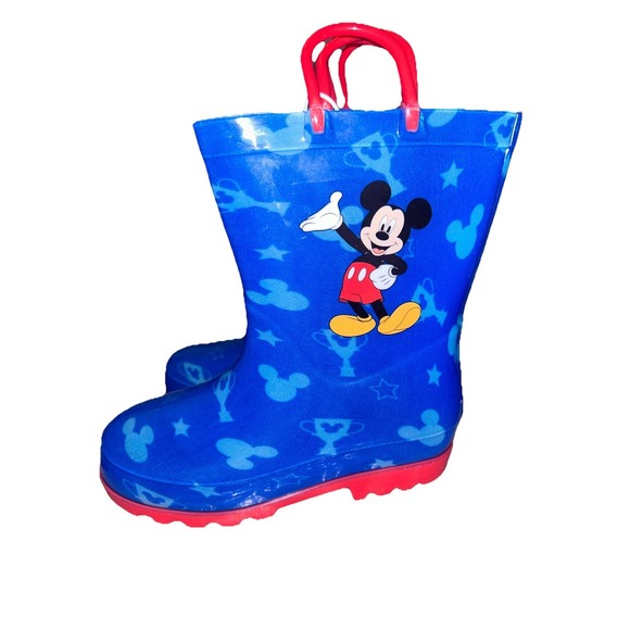 Disney Other - Disney Mickey Mouse Rubber Rain Boots Pull On With Handles Kids‎  Size 11/12